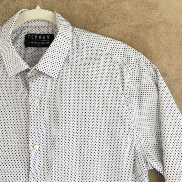 Topman Shirt Mens L White Stretch Slim Long Sleeve Button Down Business Casual - Picture 4 of 14